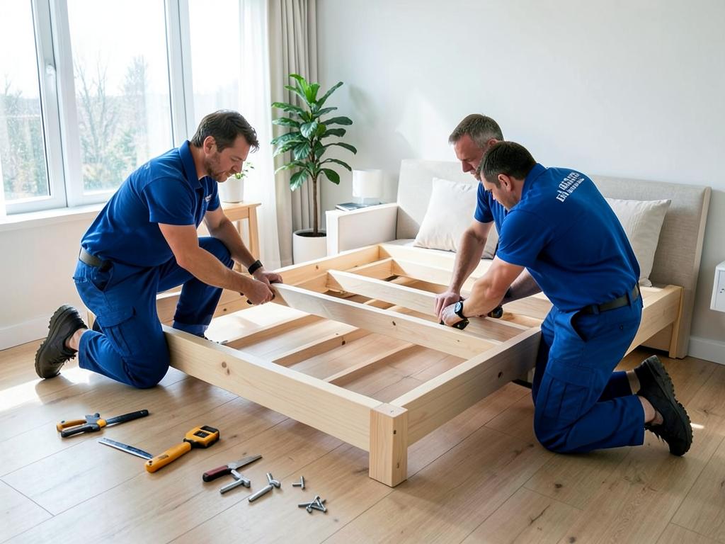 Equipe montando cama no novo endereço